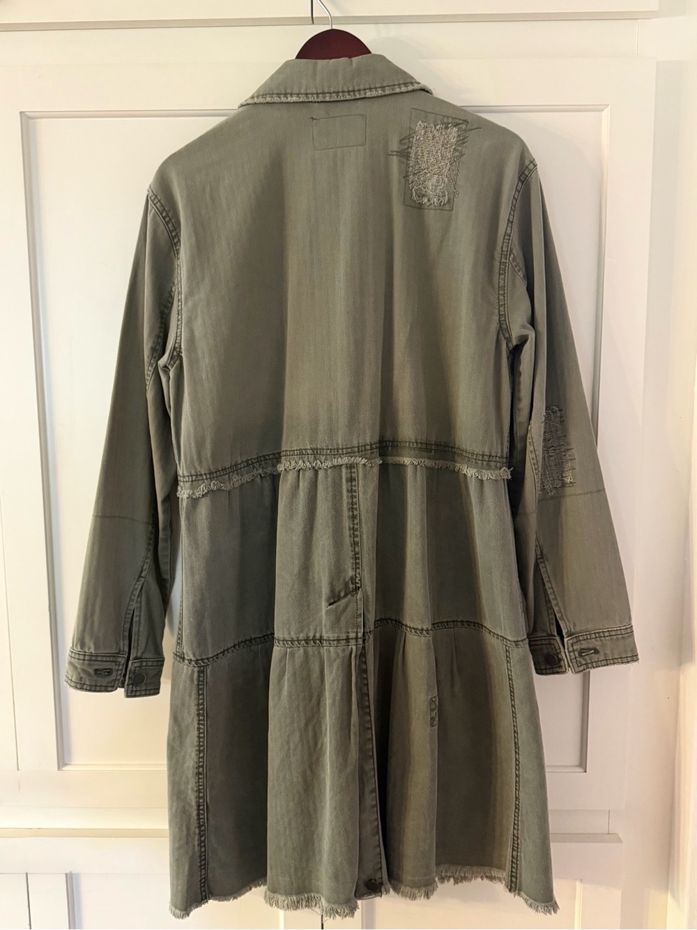 Free People Forever Free Military Tiered Jacket in Khaki with Olive Green Wash - Picture 2 of 7
